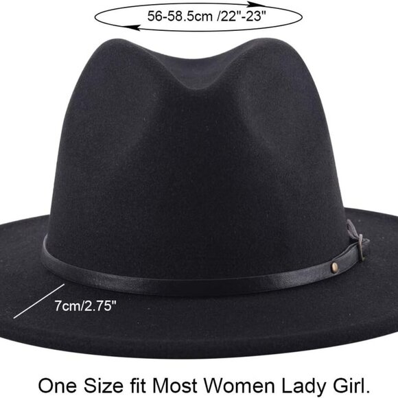 Women Lady Retro Wide Brim Floppy Panama Hat Belt Buckle Wool Fedora Hat - Picture 2 of 5